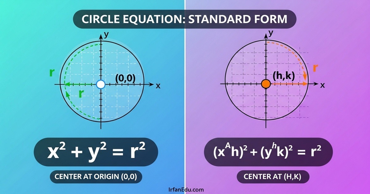 Circle equation standard form comparison centered at origin versus centered at h k